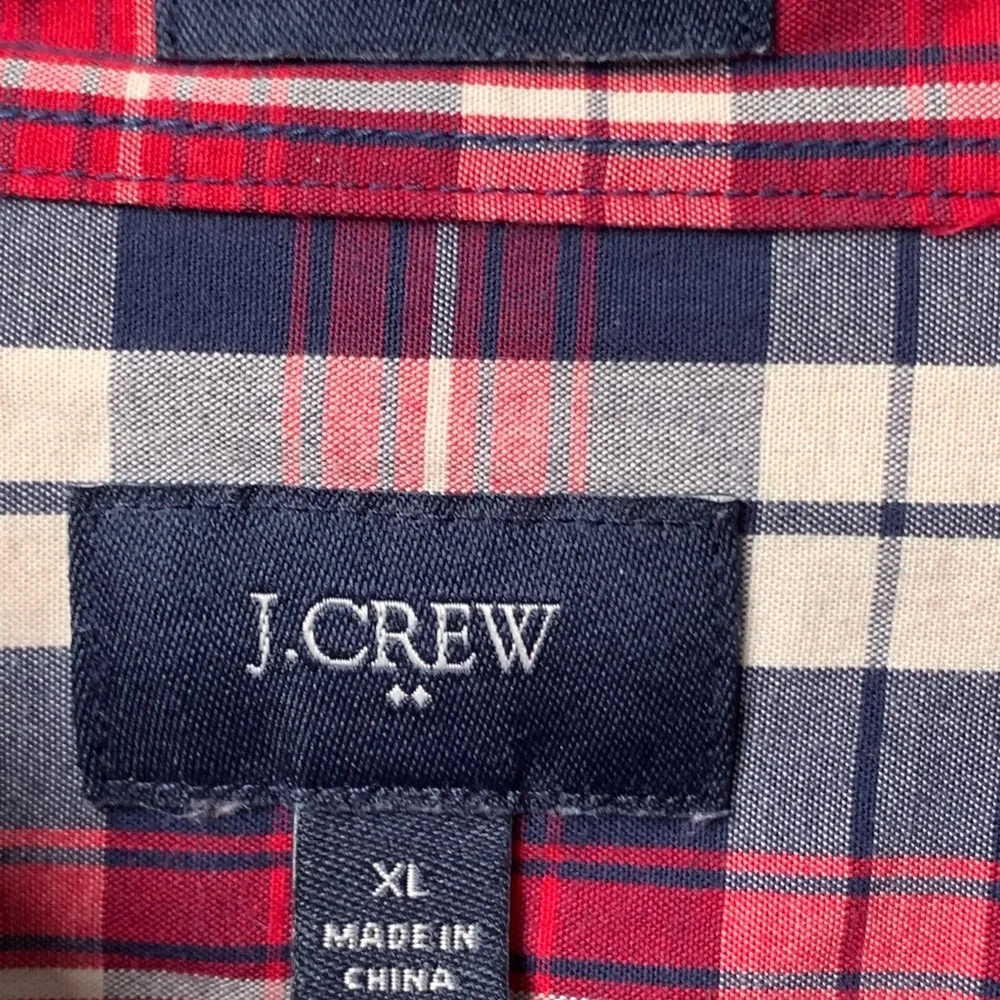 JCREW Red Blue White Plaid Long Sleeve Button-down Cotton Shirt Size: XL Slim